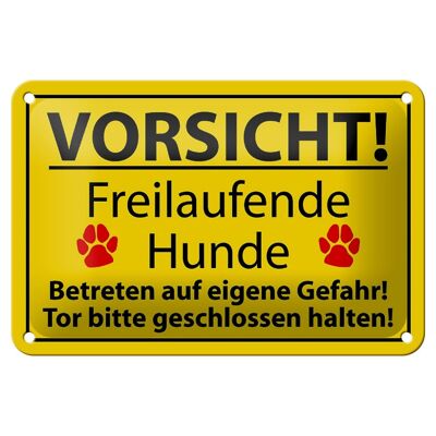 Metal sign notice 18x12cm Caution free running dog sign