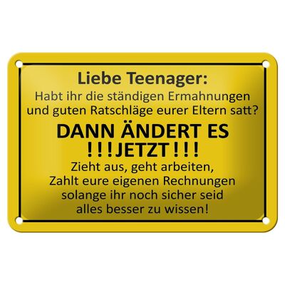 Tin sign saying 18x12cm Love Teenager - CHANGE IT decoration