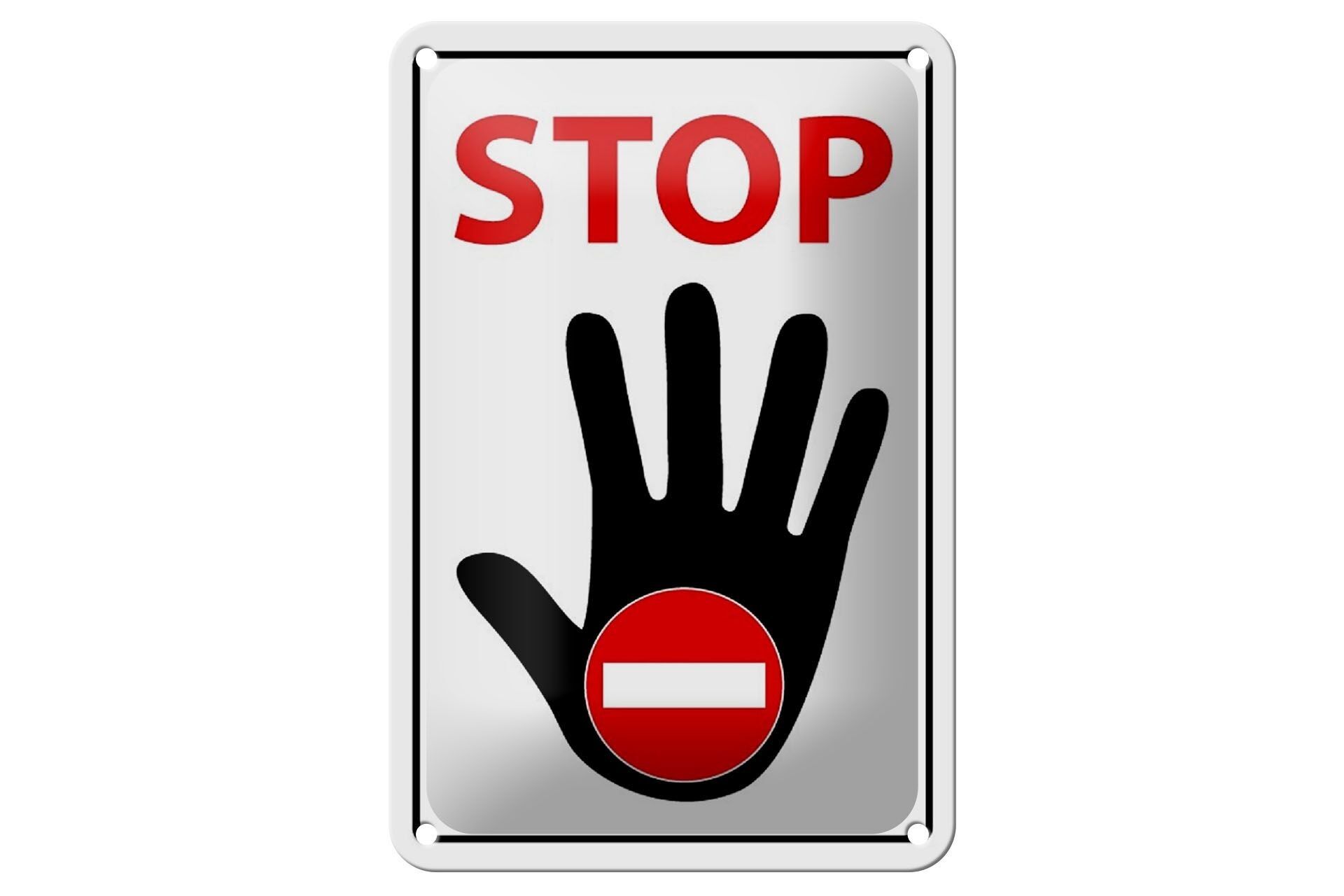 Targa in metallo nota 12x18 cm decorazione Stop Hand (b/n/r).