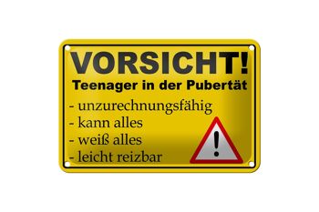Plaque en tôle note 18x12cm Attention adolescents à la puberté décoration 1