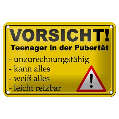 Blechschild Hinweis 18x12cm Vorsicht Teenager in Pubertät Dekoration