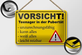 Plaque en tôle note 18x12cm Attention adolescents à la puberté décoration 2