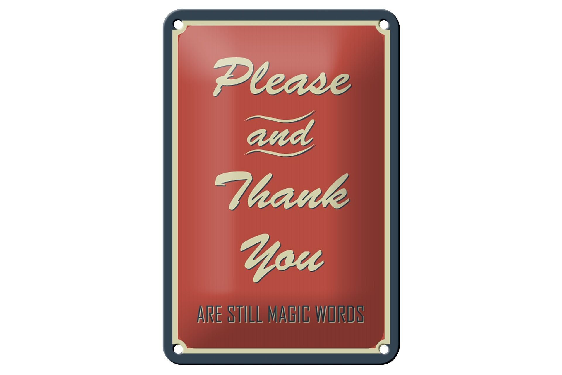 Targa in metallo con scritta "Per favore e grazie" 12x18 cm