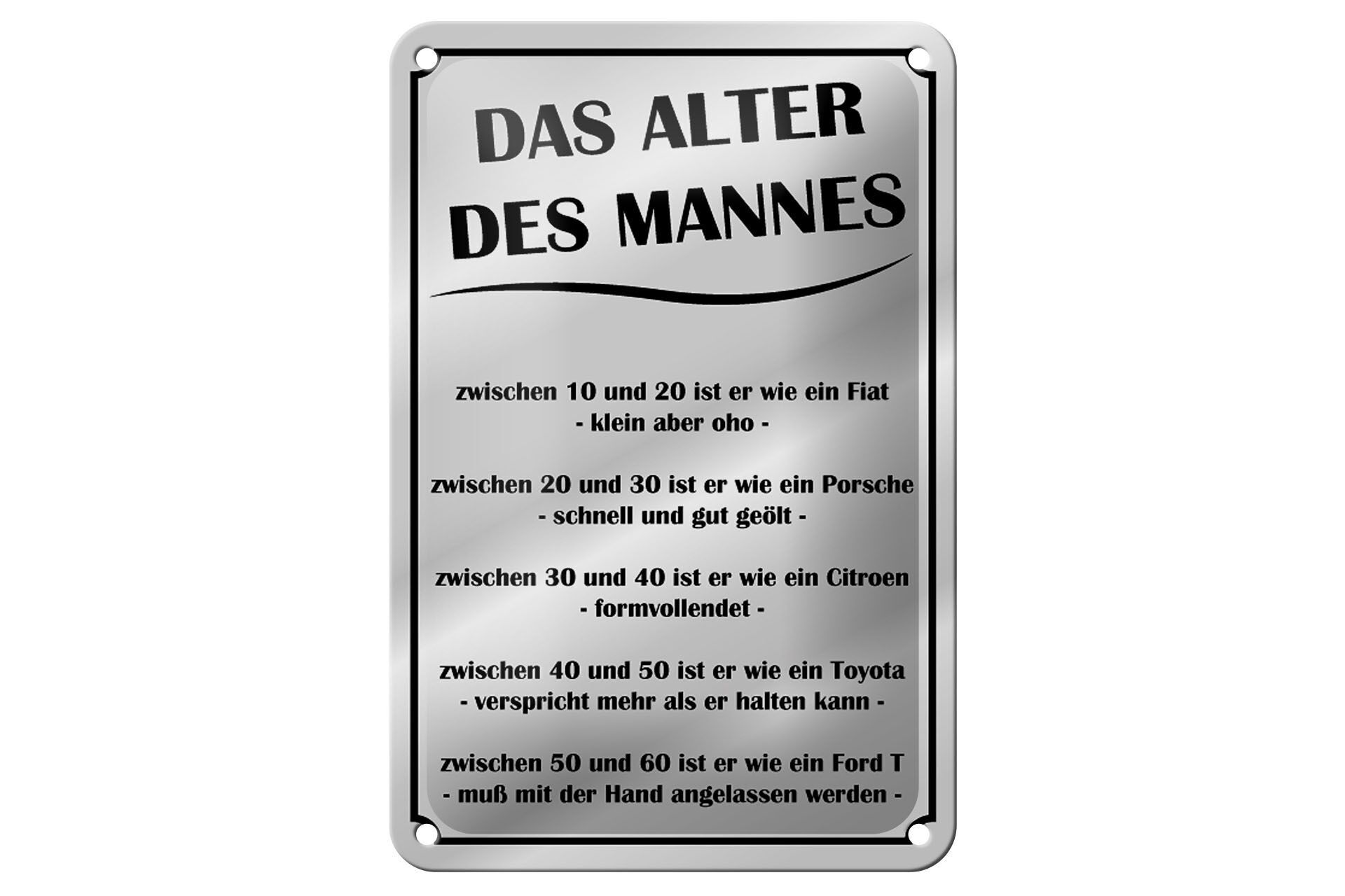 Tin sign saying 12x18cm the age of the man decoration