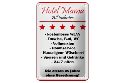 Blechschild Spruch 12x18cm Hotel Mama weiß-rotes Dekoration