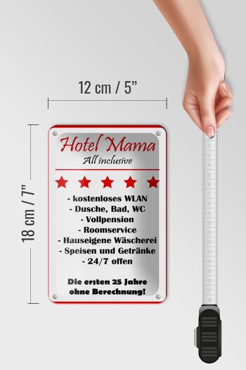 Plaque en tôle disant 12x18cm Hôtel Mama décoration blanc-rouge 5