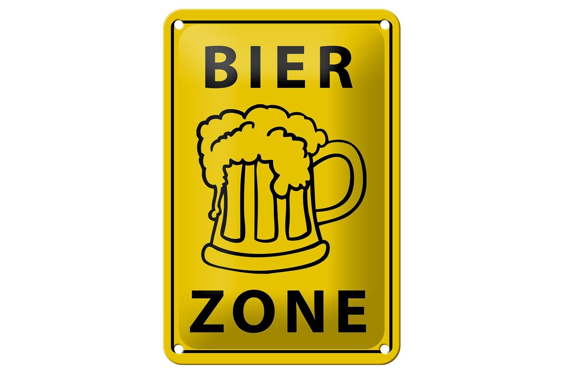 Blechschild Hinweis 12x18cm Bier Zone gelbes Dekoration