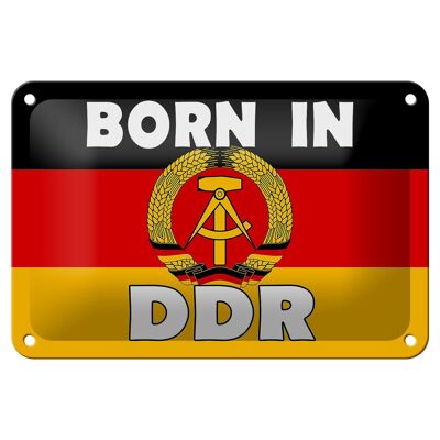 Targa in metallo nostalgia 18x12 cm Decorazione Born in GDR (bandiera).