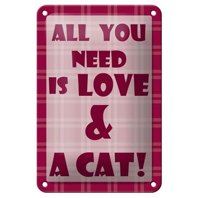 Blechschild Spruch 12x18cm All you need & Cat Dekoration