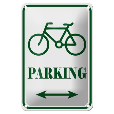 Targa in metallo avviso parcheggio bici 12x18 cm decoro bianco-verde