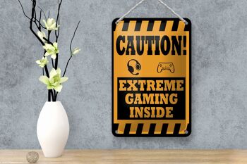 Plaque en tôle note 12x18cm Coution extreme gaming décoration intérieure 4