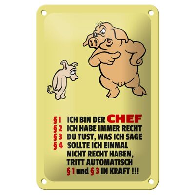 Cartel de chapa que dice 12x18cm Soy el jefe (cerdos) decoración