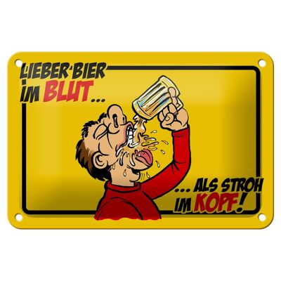 Tin sign alcohol 18x12cm beer in the blood