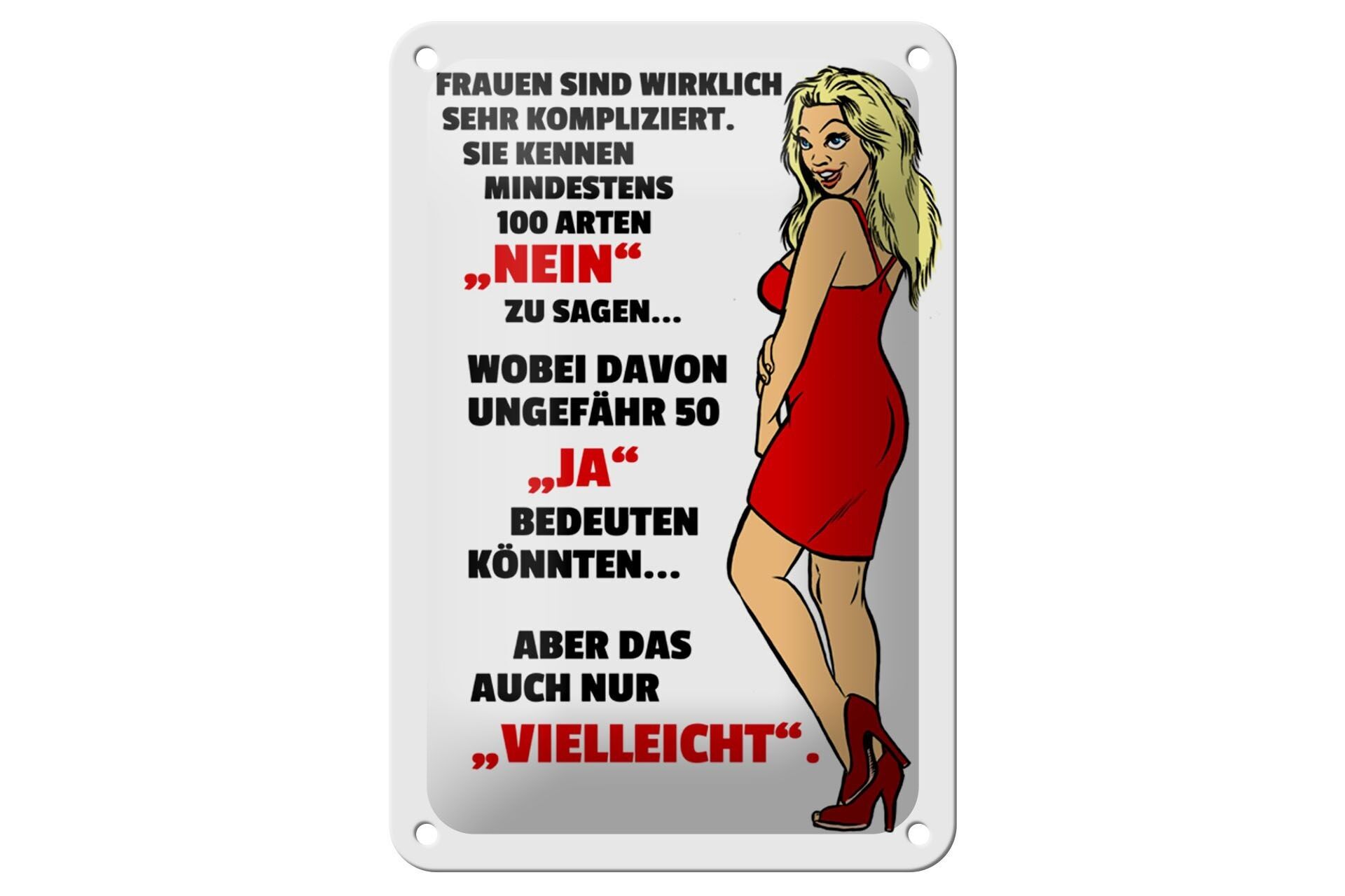 Targa in latta con scritta 12x18 cm Le donne conoscono 100 modi per dire "nessun segno".