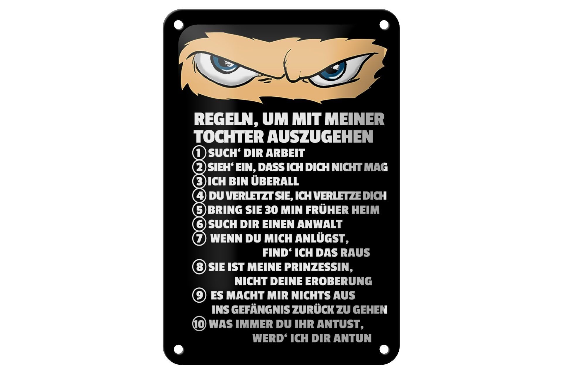 Targa in latta con scritta 12x18 cm Regole per uscire con tua figlia