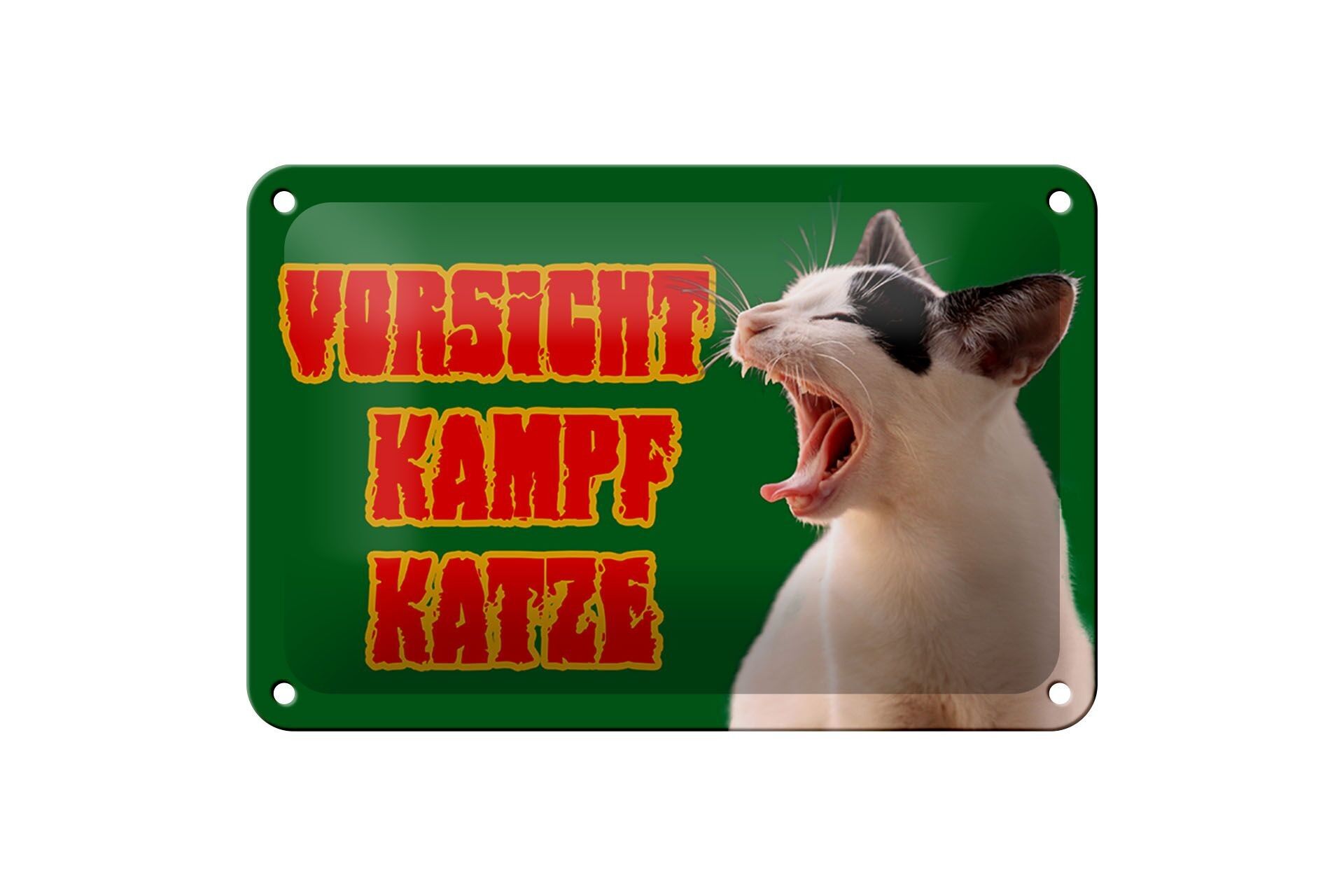 Targa in metallo con scritta "Attenzione gatto combattente" 18x12 cm verde. decorazione