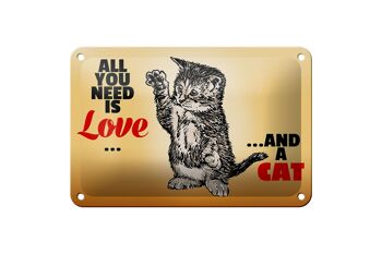 Plaque en étain disant 18x12cm Tout ce dont vous avez besoin c'est d'amour et d'une décoration de chat 1