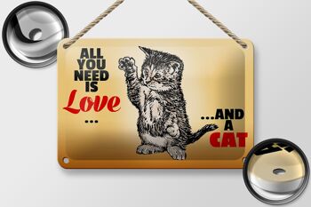 Plaque en étain disant 18x12cm Tout ce dont vous avez besoin c'est d'amour et d'une décoration de chat 2