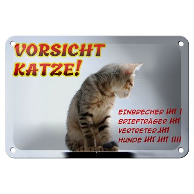 Blechschild Hinweis 18x12cm Vorsicht Katze Strichliste Dekoration