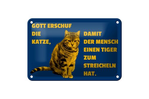 Blechschild Spruch 18x12cm Katze Tiger zum streicheln Dekoration