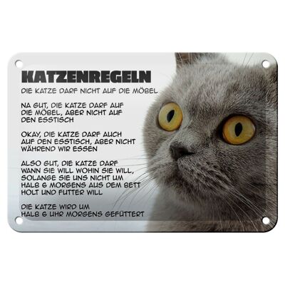 Blechschild Spruch 18x12cm Katzenregeln Katze darf nicht Dekoration