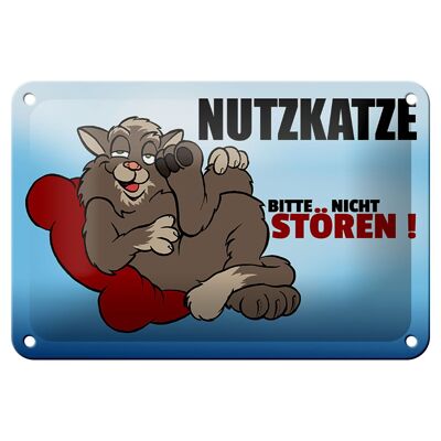 Blechschild Spruch 18x12cm Nutzkatze bitte nicht stören blaues Schild