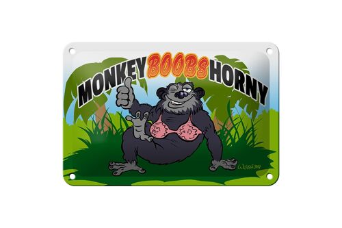 Blechschild Spruch 18x12cm Monkey Boobs Horny Affe im BH Dekoration