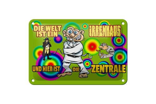 Blechschild Spruch 18x12cm Welt ist Irrenhaus hier ist Zentrale Schild