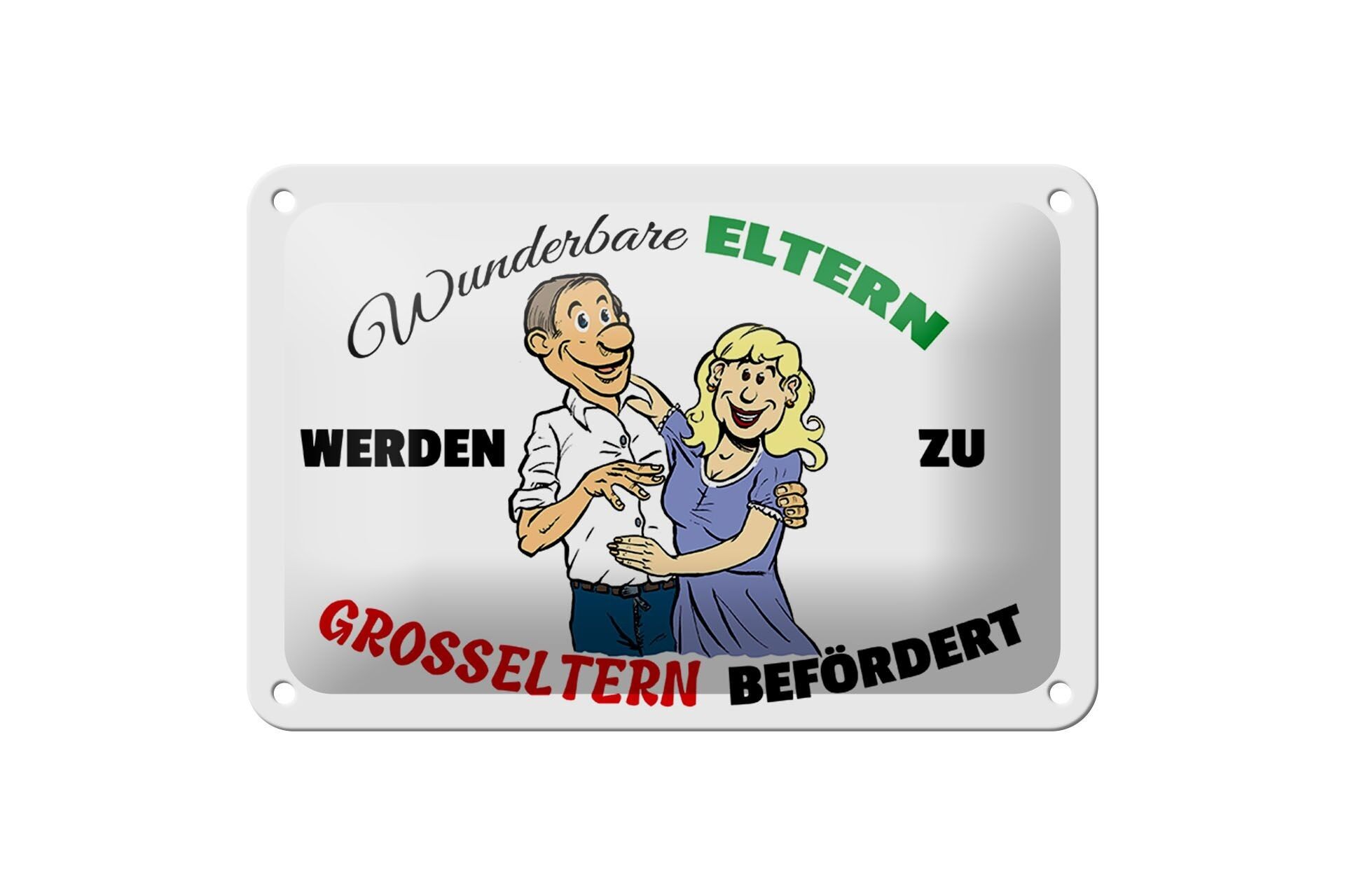 Targa in metallo con scritta "I meravigliosi genitori diventano nonni" 18x12 cm