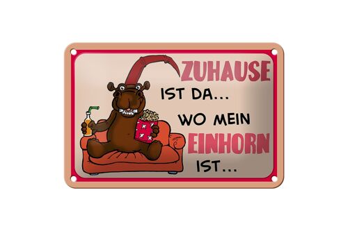 Blechschild Spruch 18x12cm Zuhause ist da wo mein Einhorn Deko Shild