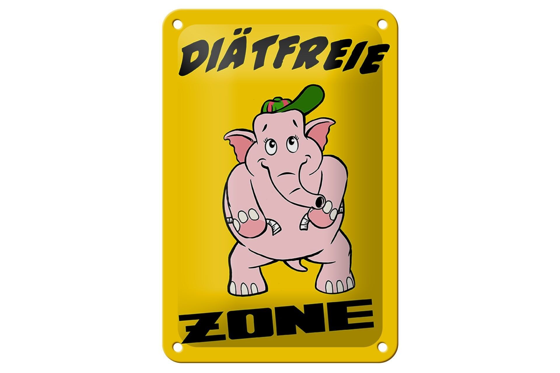 Tin sign saying 12x18cm diet-free zone elephant decoration