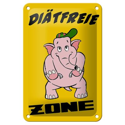 Tin sign saying 12x18cm diet-free zone elephant decoration