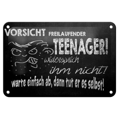 Metal sign saying 18x12cm Beware of free-running teenager decoration