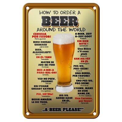 Cartel de chapa alcohol 12x18cm Cómo pedir una cerveza por favor decoración