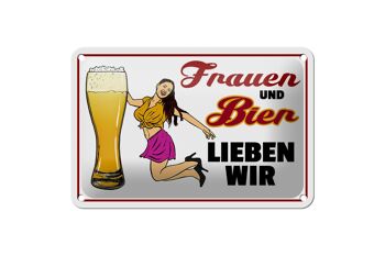 Panneau en étain avec inscription « Women and beer we love », 18x12 cm, décoration 1