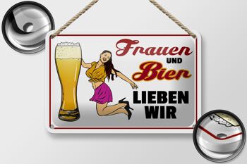 Panneau en étain avec inscription « Women and beer we love », 18x12 cm, décoration 2