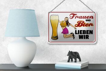 Panneau en étain avec inscription « Women and beer we love », 18x12 cm, décoration 4