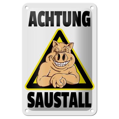 Blechschild Tiere 12x18cm Schwein Achtung Saustall Dekoration