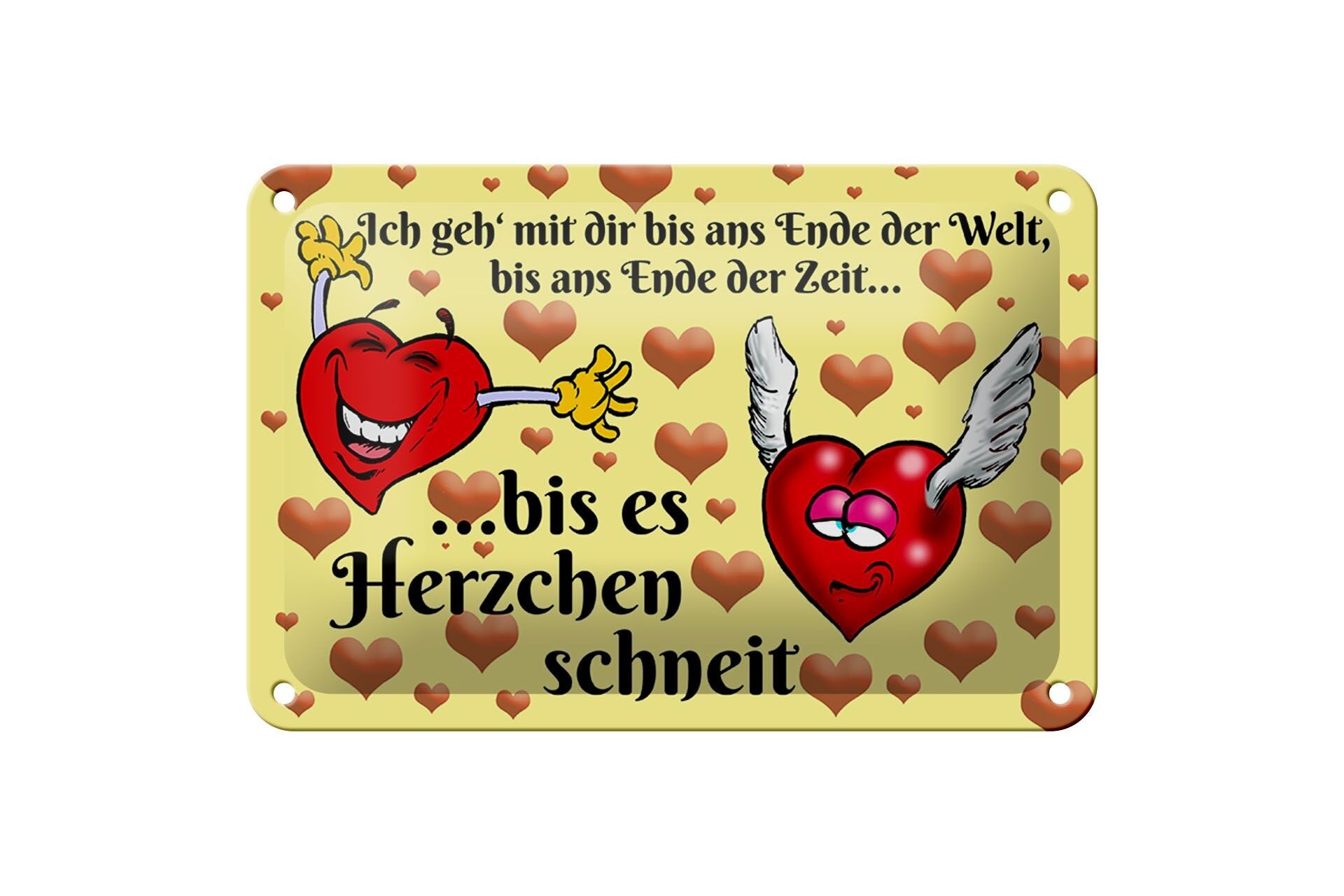 Targa in metallo con scritta "Cammina con te fino alla neve dei cuori" 18x12 cm