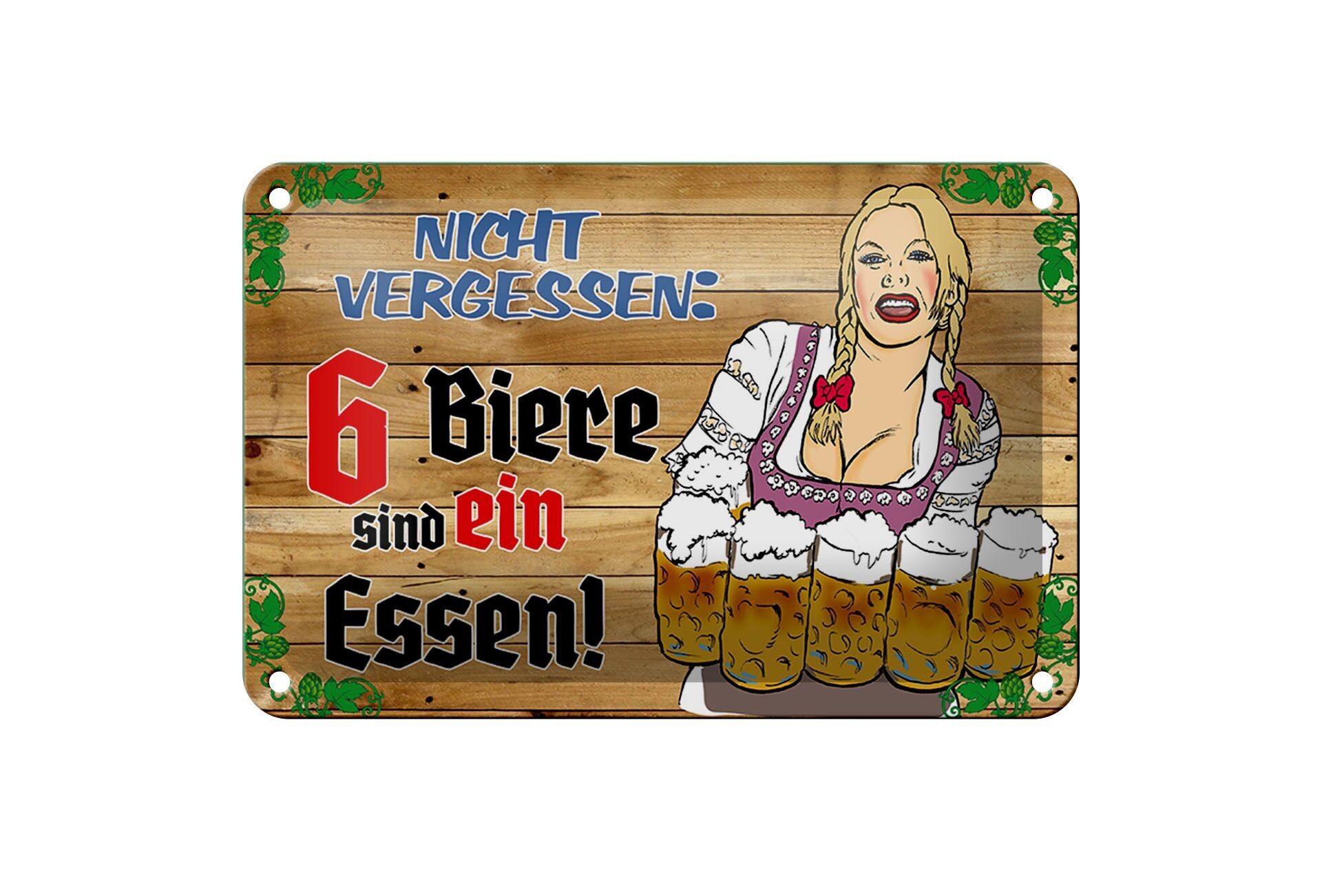 Tin sign alcohol 12x18cm 6 beers are a meal decoration