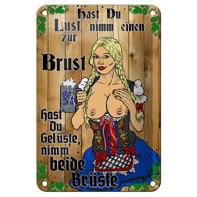 Blechschild Pinup 12x18cm Nimm einen zur Brust Alkohol Bier Dekoration