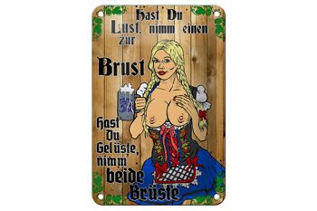 Plaque en étain Pinup 12x18cm Prenez-en un sur la poitrine, décoration de bière alcoolisée 1