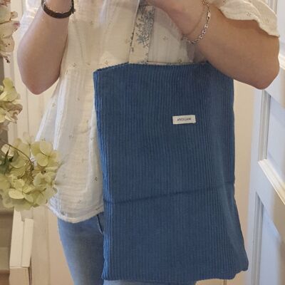 Blue corduroy tote bag toile de jouy