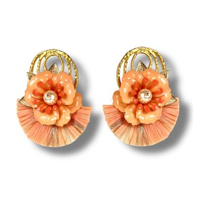 Peach Earrings with Bohemian Pearls