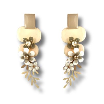 Boucles d'oreilles pendantes avec fleurs ivoire