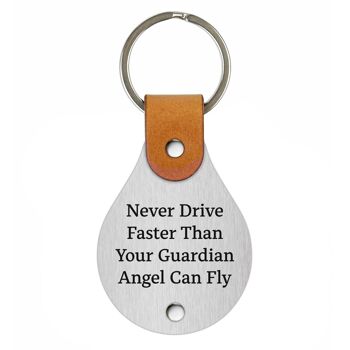 Porte-clés en cuir – Ne conduisez jamais plus vite que votre ange gardien ne peut voler 3