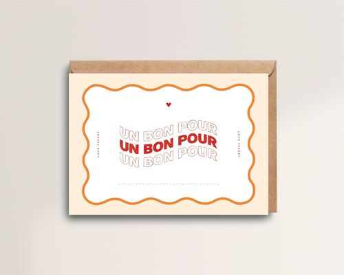 Carte de voeux " UN BON POUR..." avec enveloppe - Bon cadeau à personnaliser