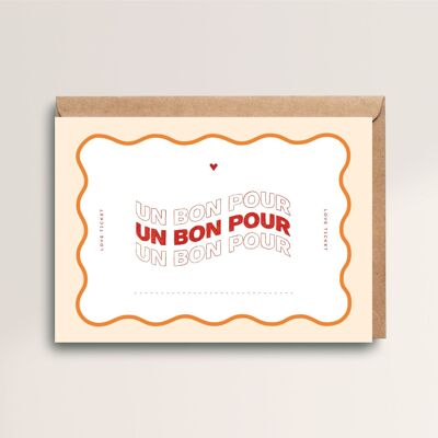 Carte de vœux " UN BON POUR..." avec enveloppe - Bon cadeau à personnaliser