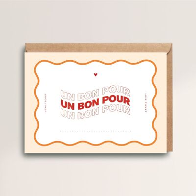 Carte de voeux " UN BON POUR..." avec enveloppe - Bon cadeau à personnaliser