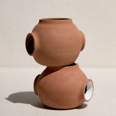 Handgefertigte runde Keramik-Kugelvase aus Terrakotta-Blasen